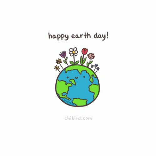 an earth day card with flowers, plants and a bird