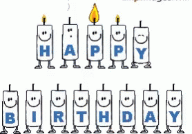 a card with candles on it, with happy birthday text and five candles