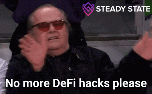 an older man wearing sunglasses with the words, no more defi hacks please
