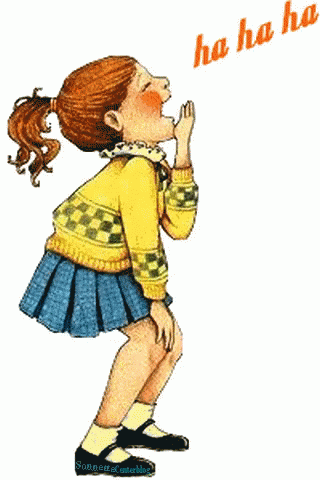 a drawing of a girl wearing a blue sweater and checkered skirt, and the words have h ha head