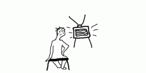 the person is on the stool watching tv