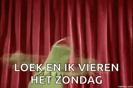 a white background with a purple curtain with the words look en kjvren het zondag
