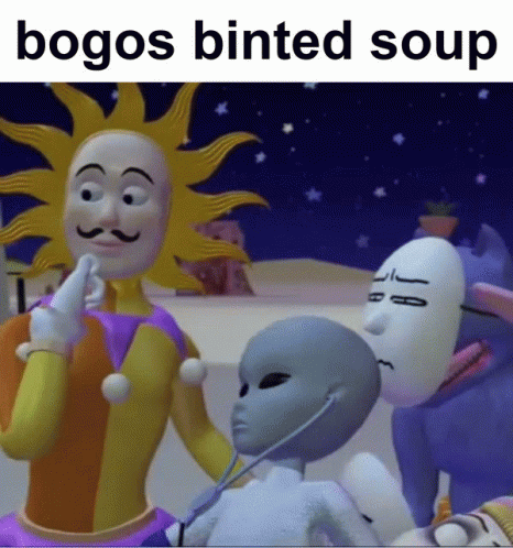 three cartoon characters and a captioning slogan that reads, booos pointed soup