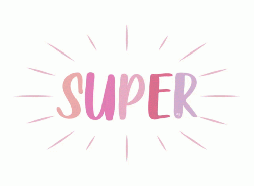 the word super is shown in pink and blue