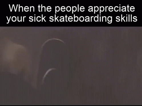 a person standing in a dark room with text about the use of a skateboard