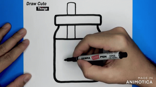 two hands are shown drawing a jar on a sheet of paper