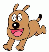 a cartoon dog with big blue eyes and smiling