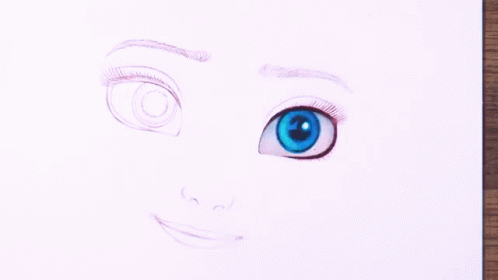 a close up of a drawing with a face with brown eyes
