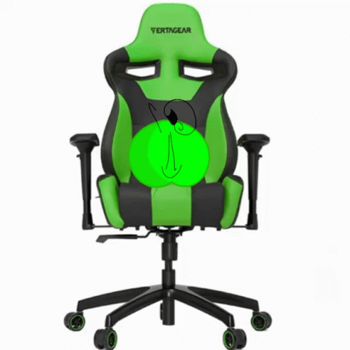 a green and black computer chair with the text gaming on it