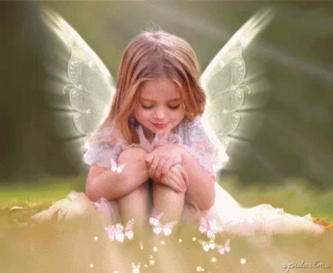 a digital fairy image has angel sitting on a cloud