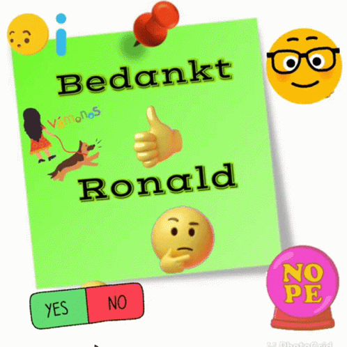 a poster with a hand sign that says bedankt ronald