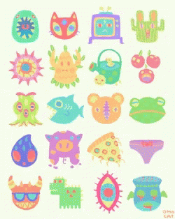 a collection of cute colored monsters from the book the story of gumkin and mr tike