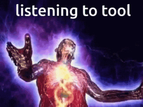 a po of a blue man with the word listening to tool above him