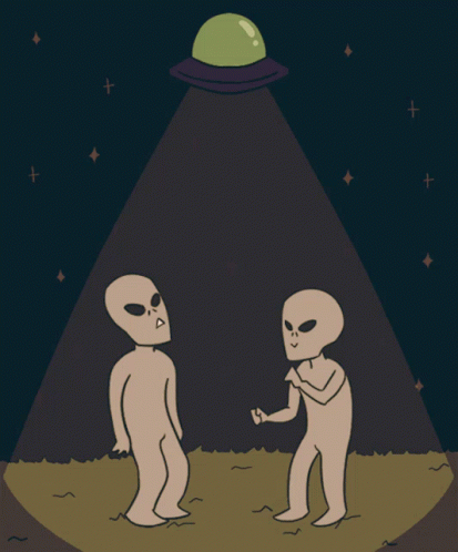 two alien in outer space facing each other