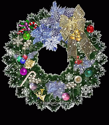 a christmas wreath with ornaments and a star