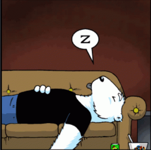 an animated cartoon is shown with a cat lying on the couch