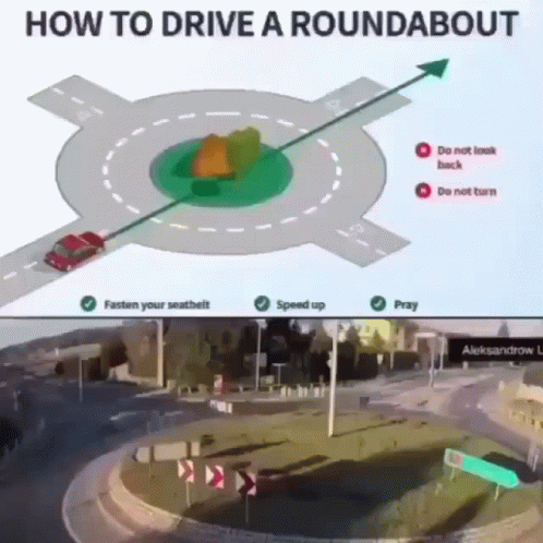 a big screen displays an overhead view of roundabout