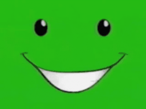 a green background with a smiling face