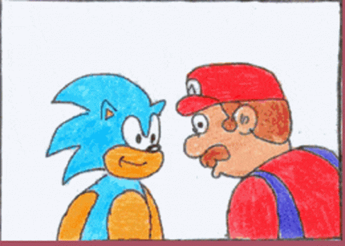 a drawing of an image of a man and a sonic fan