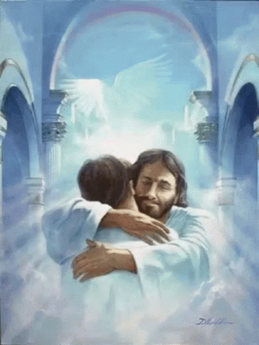 painting of jesus hugging a child
