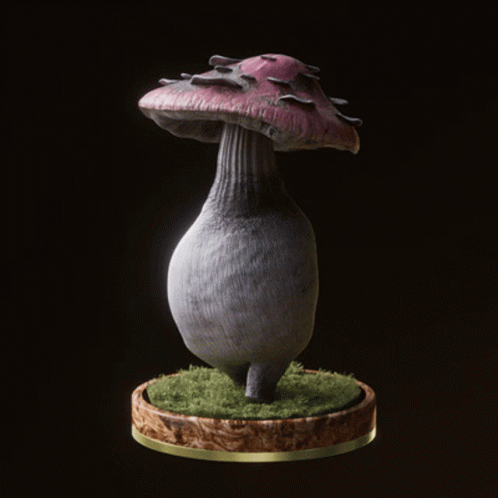 a small vase and mushroom in the dark
