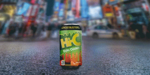 a can of rockhursts energy cola in a very blurry city street