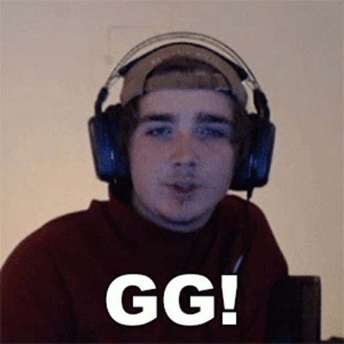 a boy is shown with headphones on and the caption reads gg