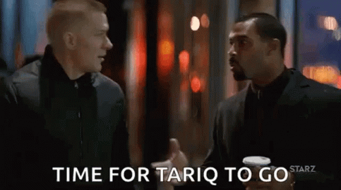 two men are talking outside at night with the words time for taroir to go