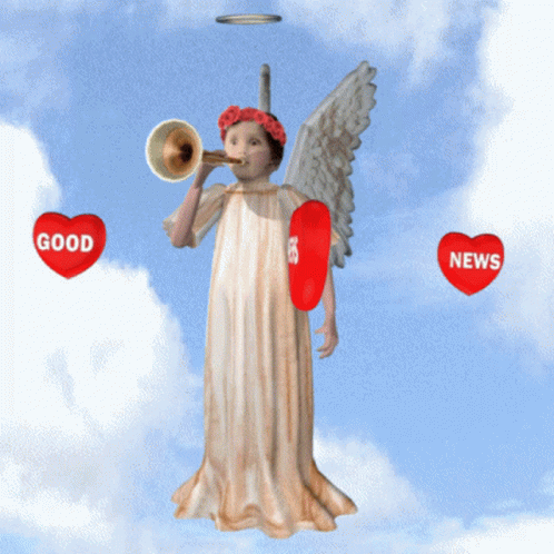 a cartoon angels has heart bubbles, bubbles, and an angel