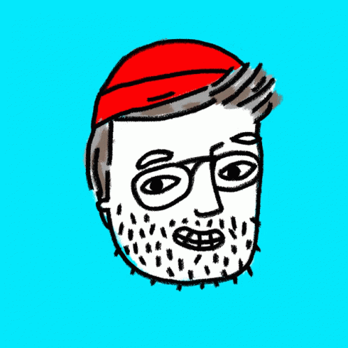 the drawing shows a man wearing a blue beanie