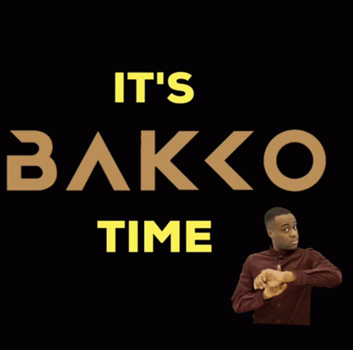 the person is standing behind the words it's bakko time
