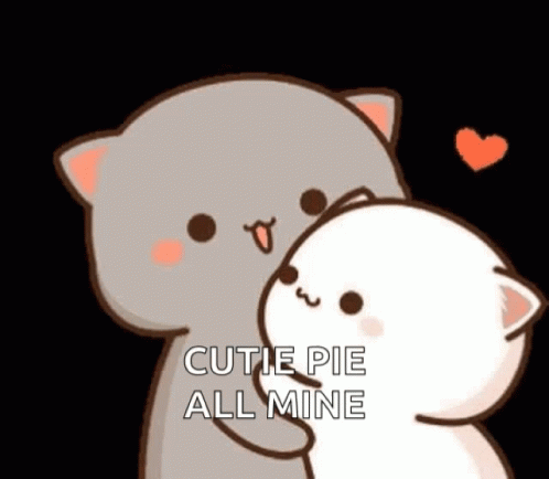 an anime picture of a cat hugging another one