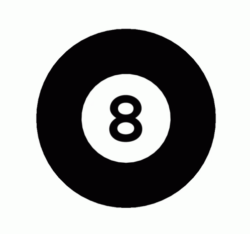 a white and black picture of a eight ball