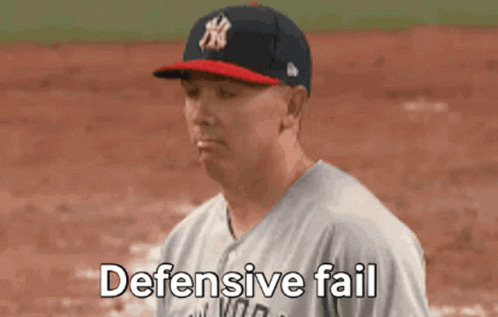 the baseball player has the words defensive fail