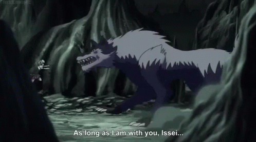 the image shows an animated scene in which a wolf is walking