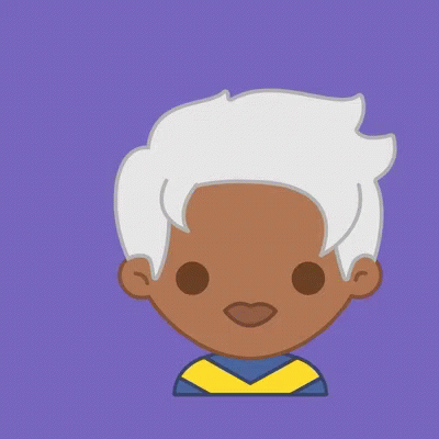 a cartoon image with a white hair and blue eyes
