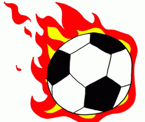 a soccer ball with blue and yellow flames on it