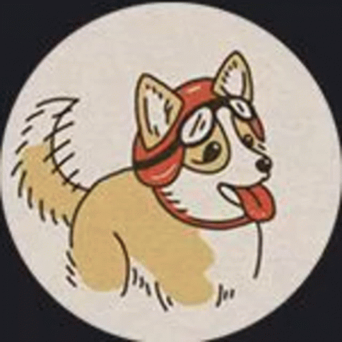 a logo of a dog with glasses on its head and tongue sticking out
