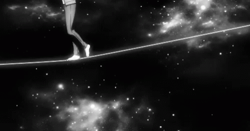 an illustration of a woman on the wire as she walks through space