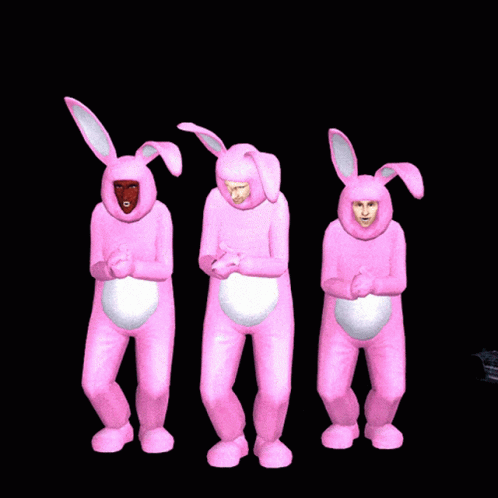 three animated figures are standing with their faces slightly open