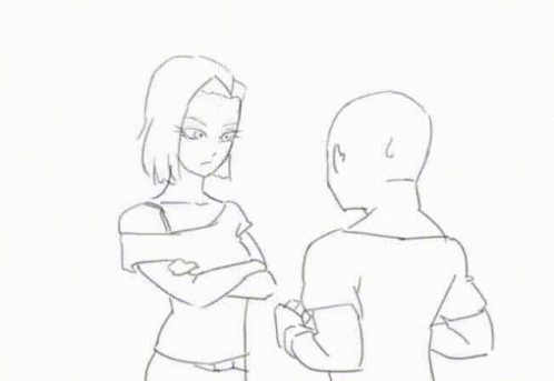 drawing a person with their arm folded, and another looking at the man