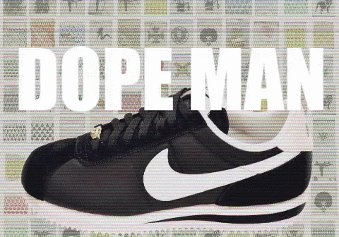 a nike shoe in black with the words dope man written on it
