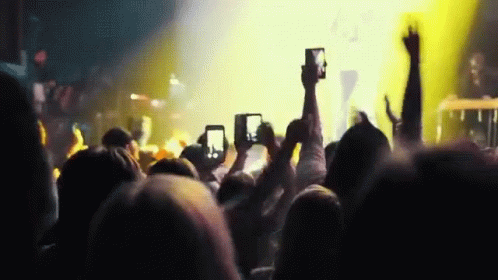 people at concert with cell phones taking pictures