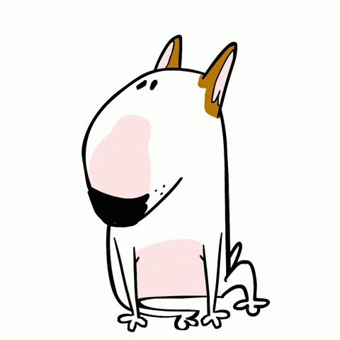 a drawing of a cartoon dog sitting with its front paws folded