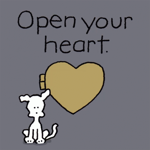 an animal is holding a heart and the words open your heart above it