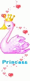 an image of a pink swan with a tiara on its head