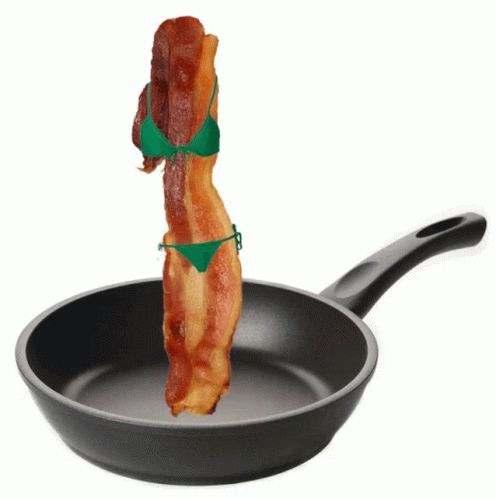 a woman in green bikini in a frying pan