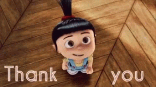 there is a cartoon character with a thank sign