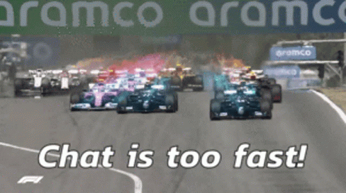 a bunch of cars racing on a track with a caption