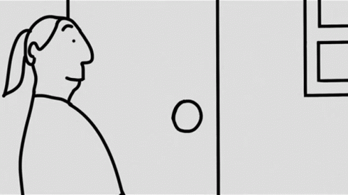 a line drawing of a person standing next to a door